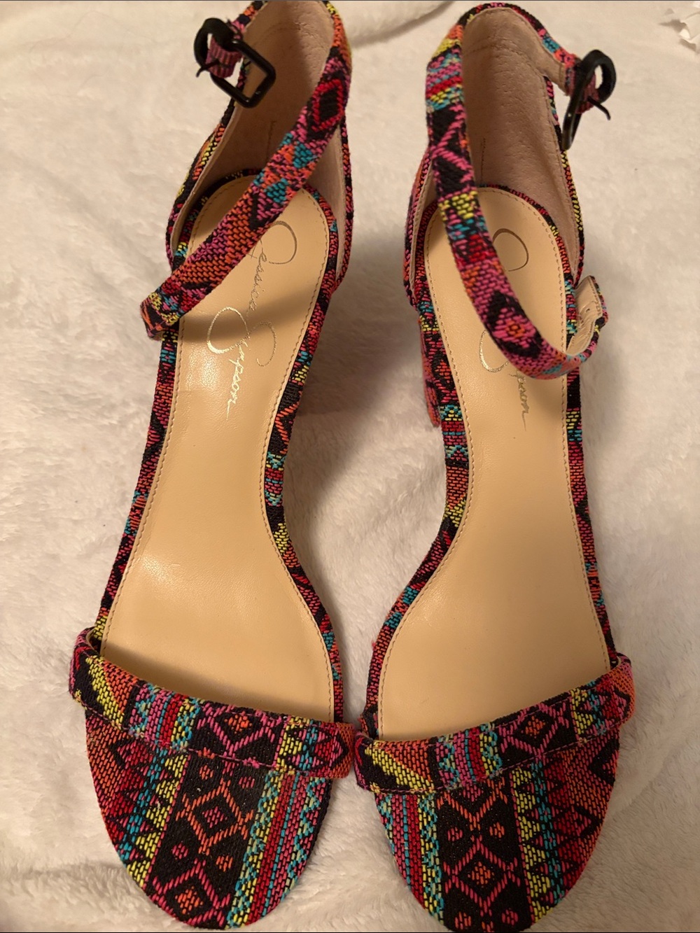 Jessica Simpson Multicolor Woven Ankle-Strap Sandals